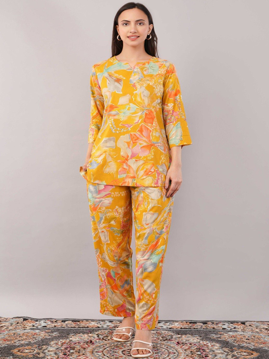 Chia Fashion Floral Printed Top & Trousers Co-Ord Set