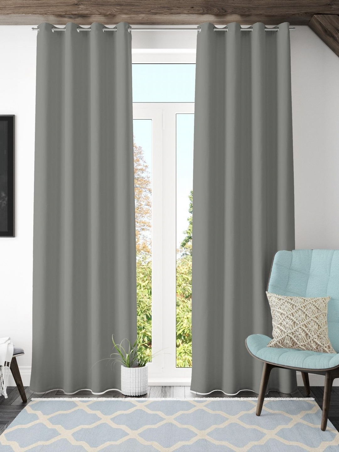 Galaxy Home Decor Grey 2 Pieces Black Out Window Curtain