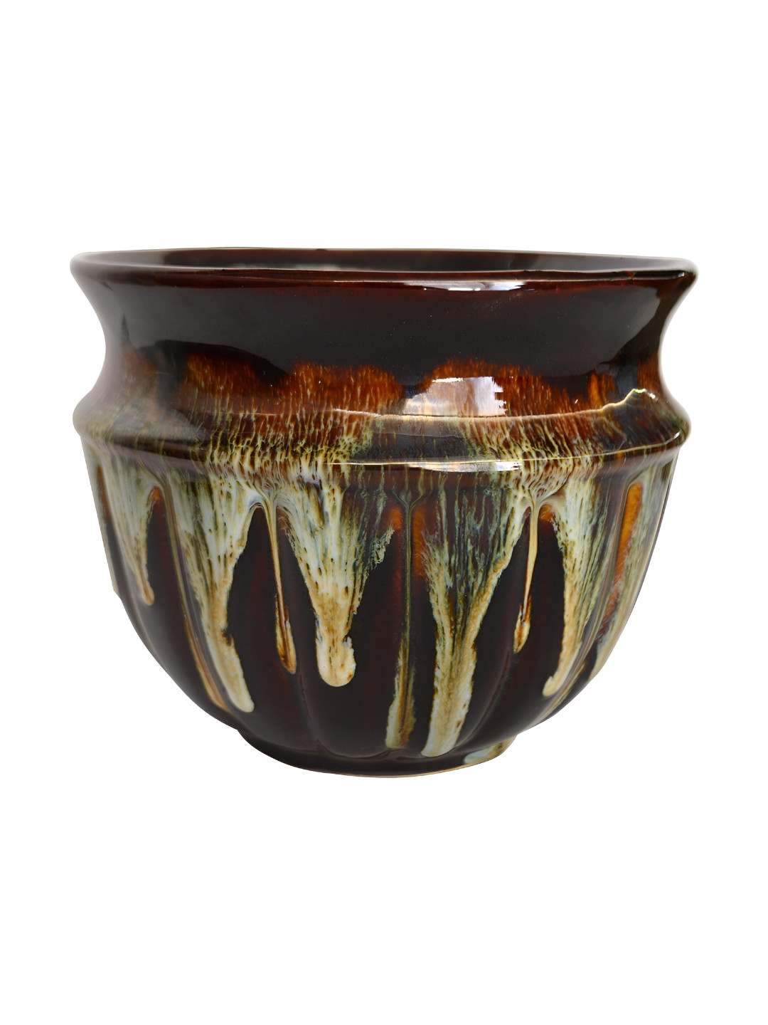 Urbanroots Brown & Beige Drip Ceramic Planter