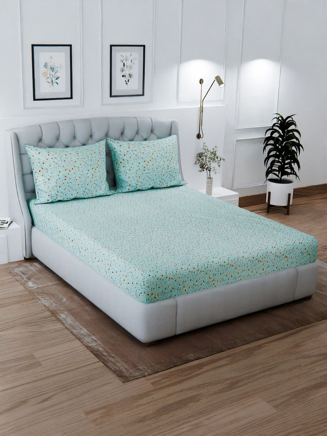 Signature Lilly Blue Floral Microfiber 120 TC King Superfine Bedsheet with 2 Pillow Covers-89 x 96 inches