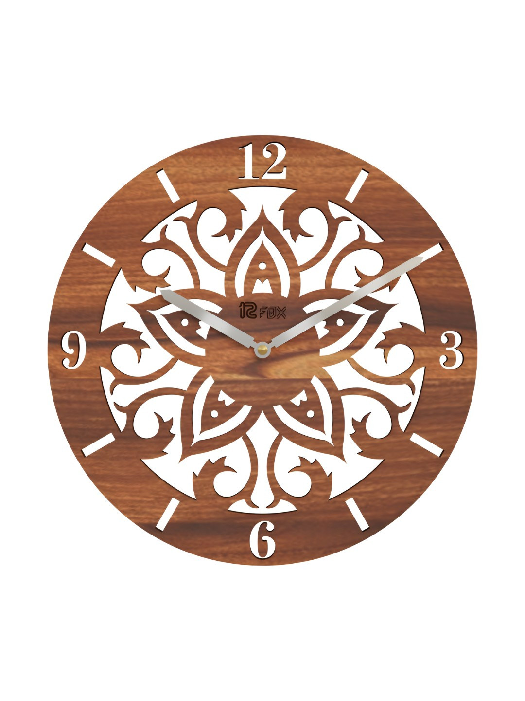12 fox Brown Wood Large Display Round Battery Analogue Wall Clock-29.5cm