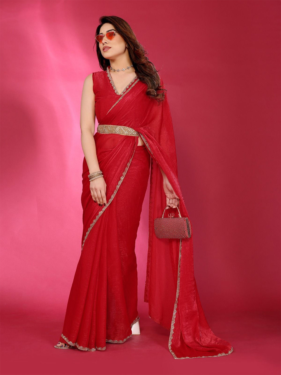DIKONA DESIGNER Beads and Stones Pure Chiffon Saree