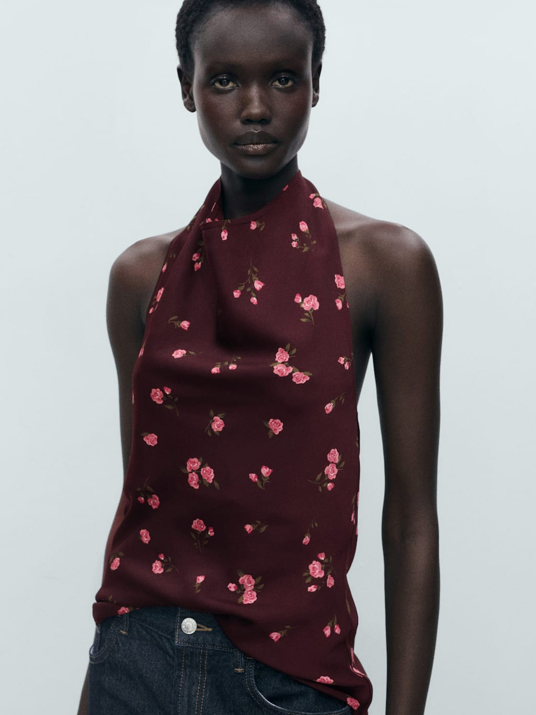 MANGO Floral Print Halter Neck Top