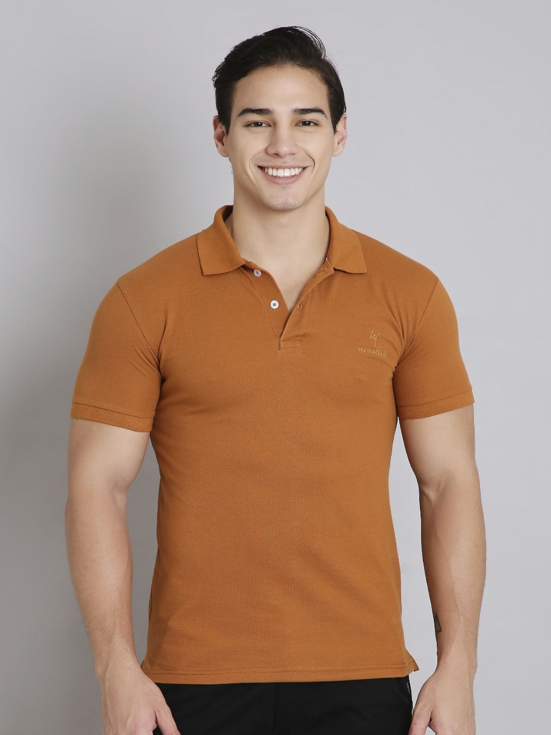 HJ HASASI Men V-Neck Polo Collar Regular Fit T-shirt