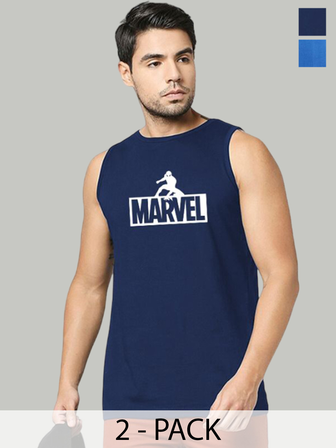 Organic Chics Pack Of 2 Printed Cotton Tank Vests Royal Avenger - Navy Spider_S