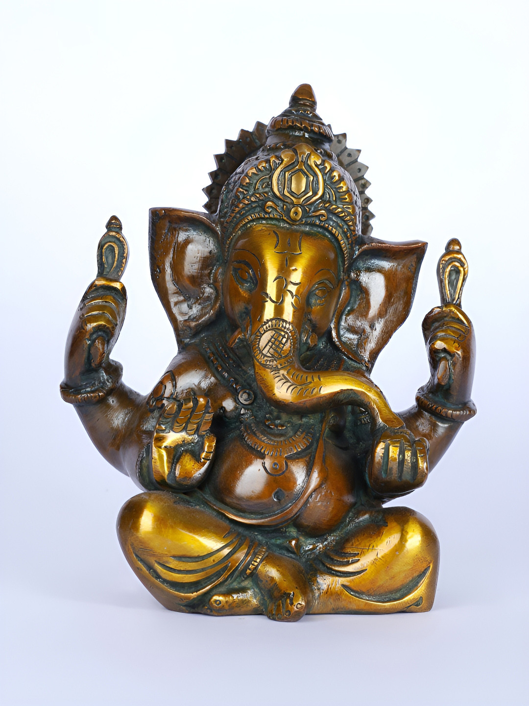 Exotic India Lord Ganesha in Ashirwad Mudra Gold Brass Metallic Prayer Room Hand Made Small Showpiece - 5.7 Inches
