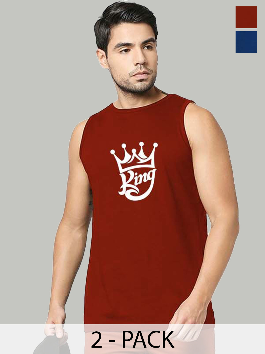 Organic Chics Pack Of 2 Printed Cotton Tank Vests RoyalMarshmellow-MaroonKing_S