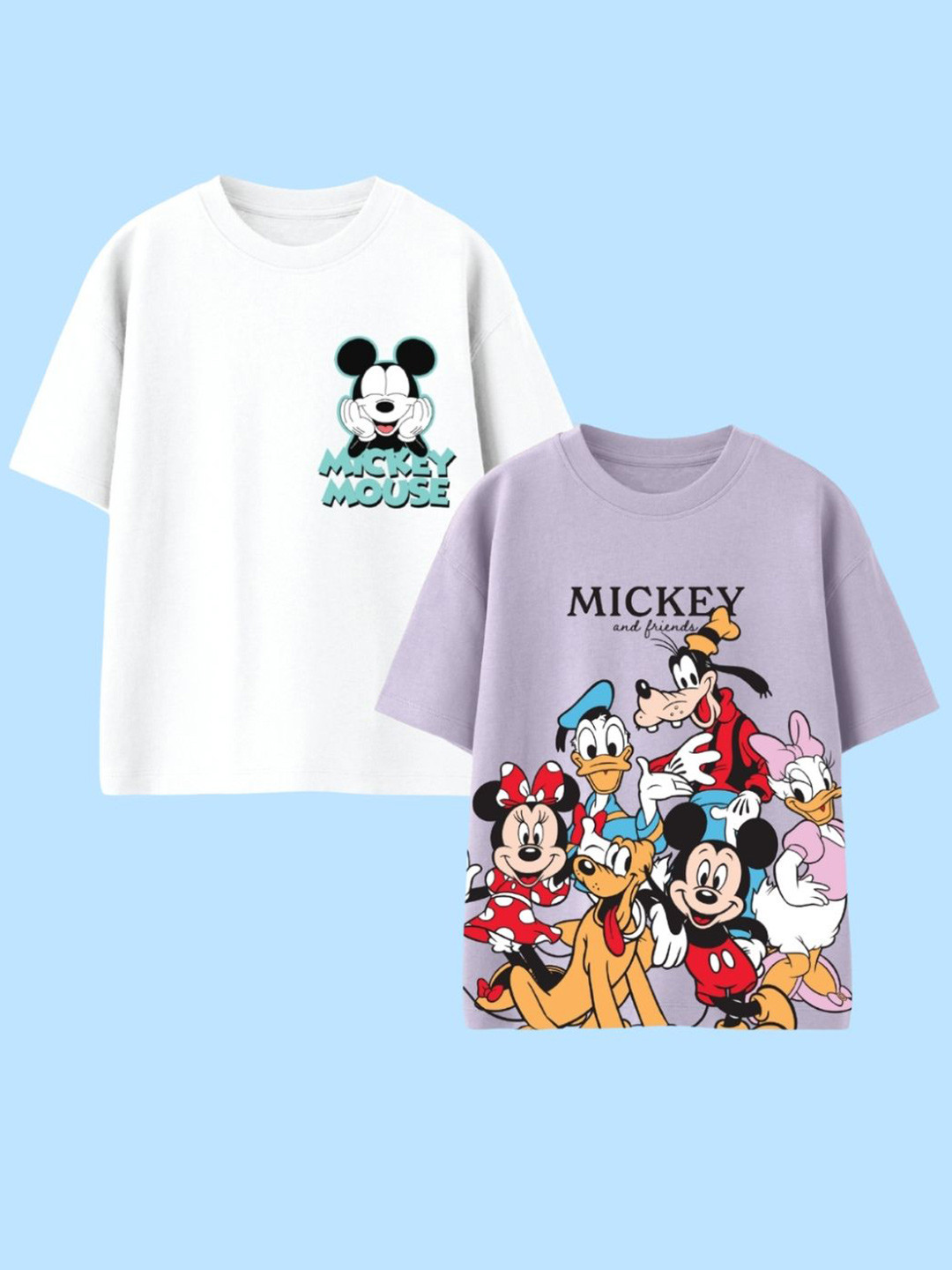 Nap Chief Infants Unisex Pack of 2 Mickey & Friends Gang Pure Cotton Oversized T-shirts