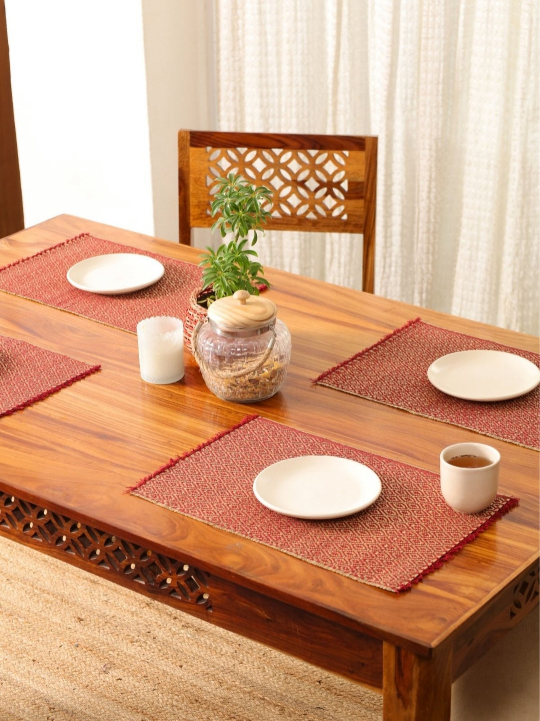 Peepul Tree 4Pcs Maroon & Cream-Colored Textured Table Placemats