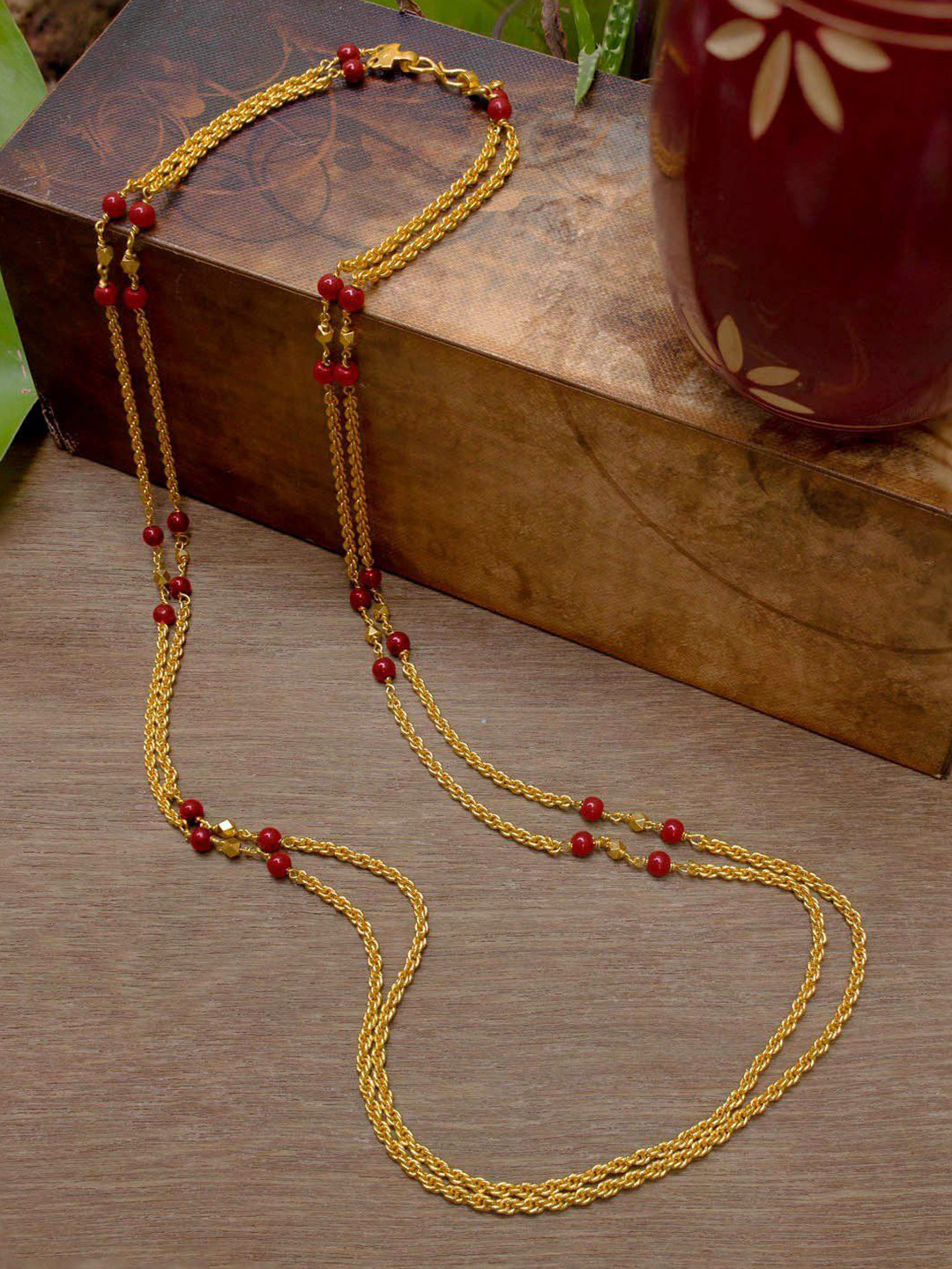 ELEGANTDREAM Women Double Layer Havala Beads Rope Chain 30 Inches Gold-Plated Chain