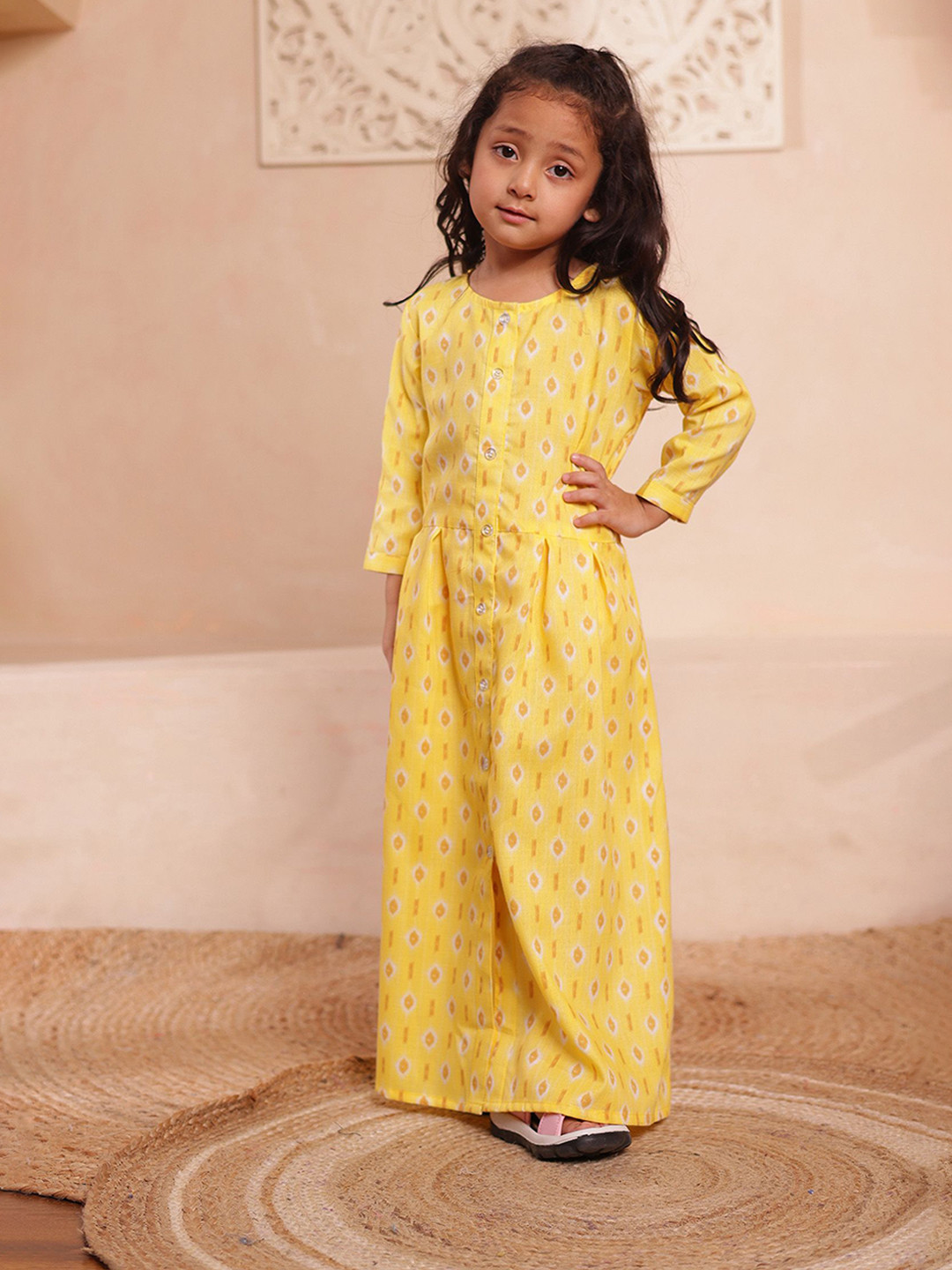 Stuffie Land Girls Cotton Ethinic Motif Printed Shift Maxi Dress