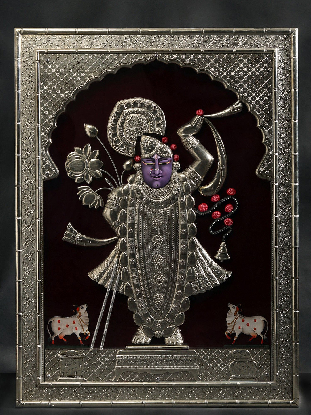 Exotic India Lord Shrinath Ji Metal Ethnic Motifs Antique Hall Spiritual Wall Decor-47.6In