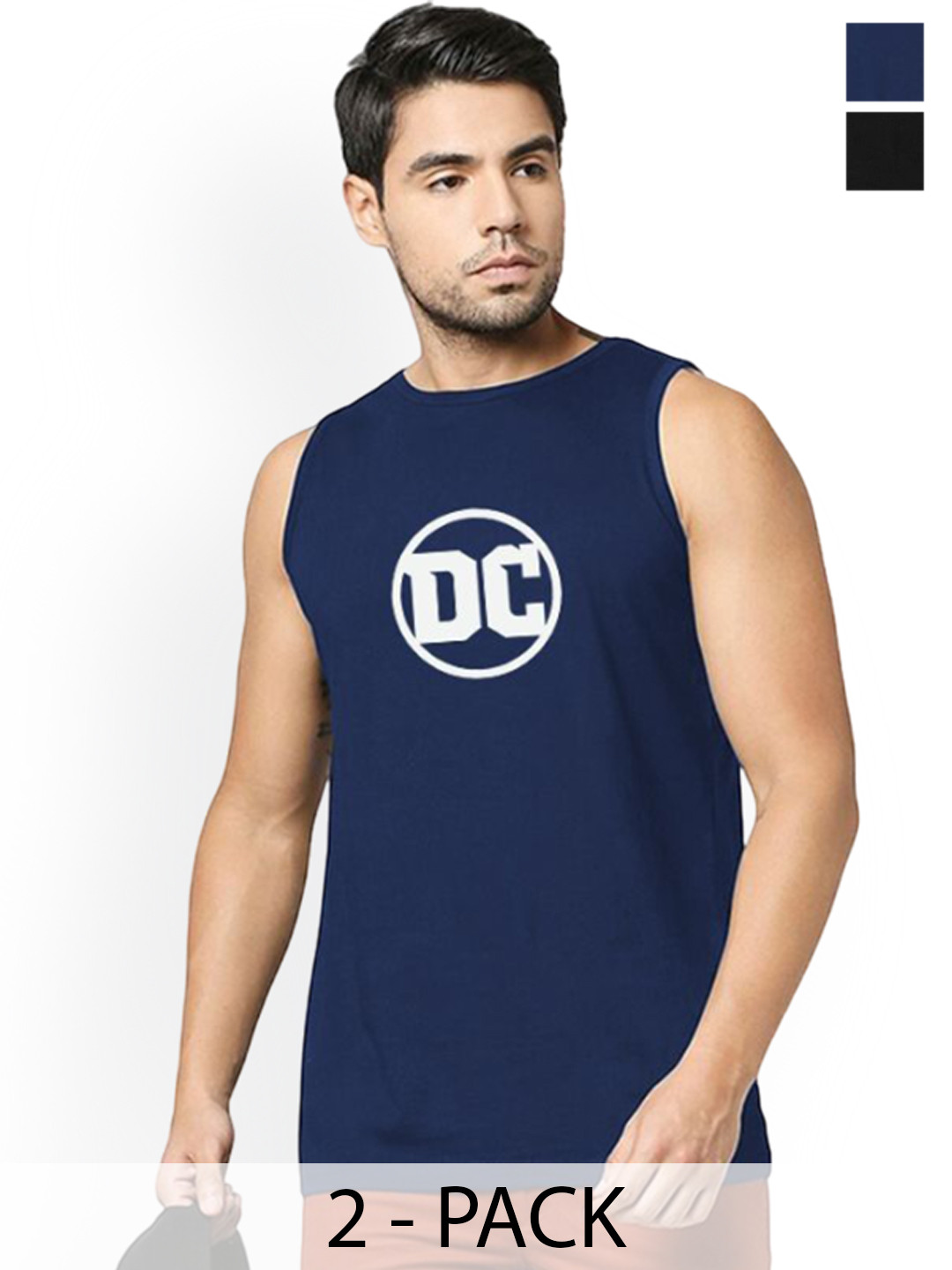 Organic Chics Pack Of 2 Printed Cotton Tank Vests Navy DC - Black Batman_S