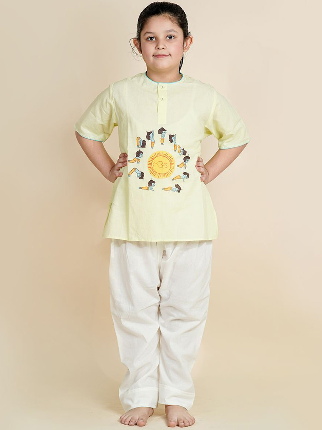 Chanda Mama Girls Abstract Printed Pure Cotton Top With Trousers