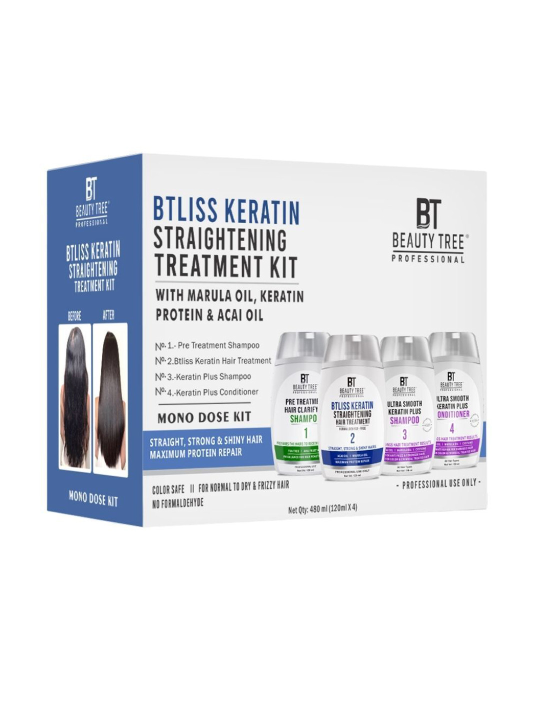 Beauty Tree Set Of 4 Btliss Keratin Hair Treatment Kit Mono Dose - 120 ml Each