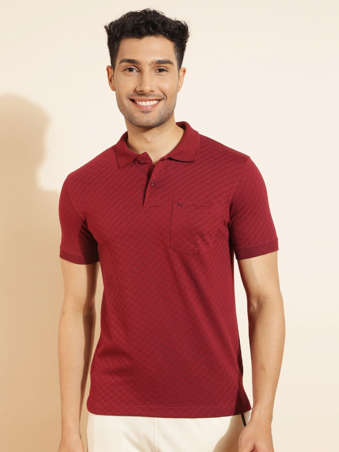 Force NXT Men Self Design Polo Collar Cotton Slim Fit T-shirt