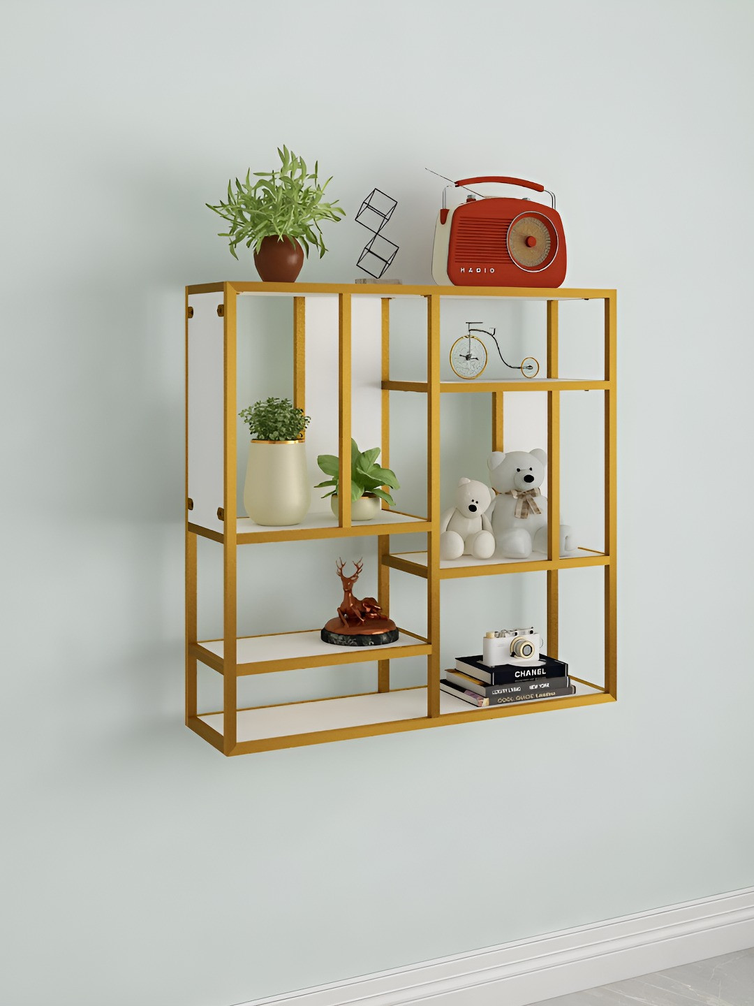 SIVOM Ashley Yellow Wooden Multipurpose Modular Wall Shelf