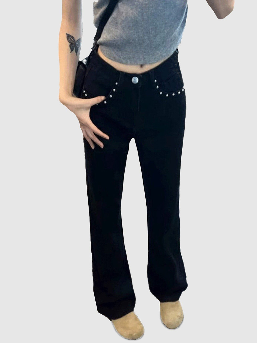 Outzidr Black Studded Pocket Denim