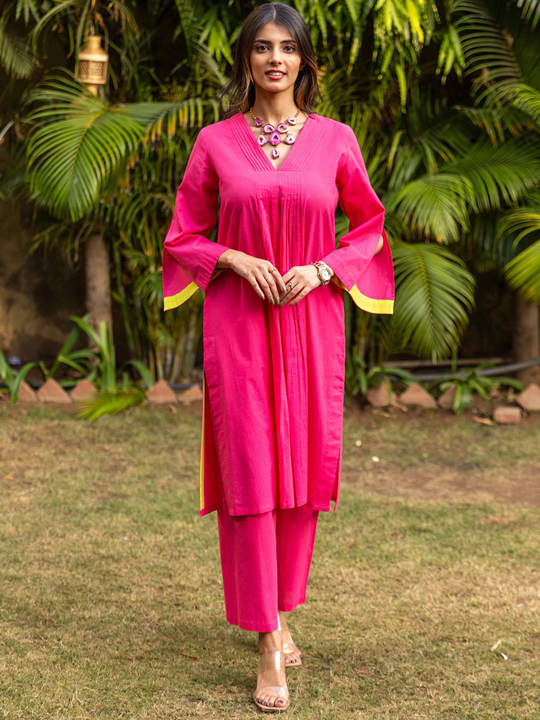 INAAYA JAIPUR Women Solid Cotton Kurta with Trouser
