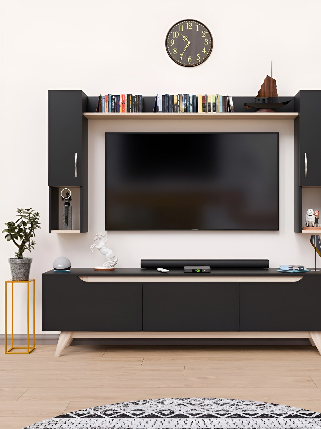 SPYDER CRAFT Black Wooden Spyder Craft Matte Finish TV Entertainment Unit