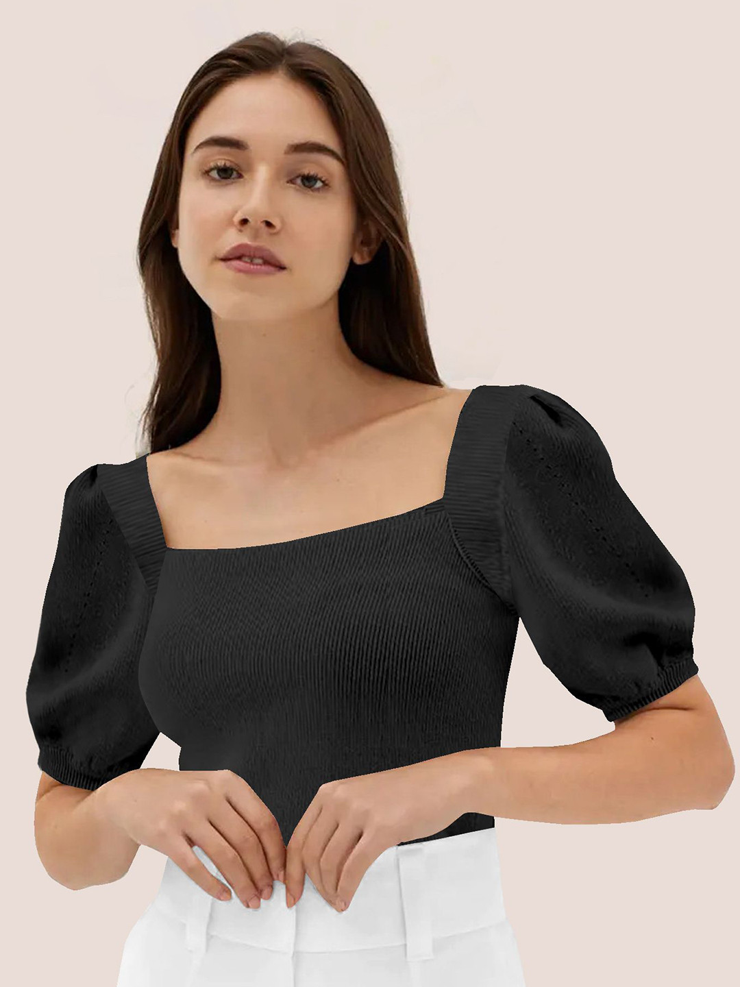 The Cloth Crow Women Puff Sleeve Cotton Top
