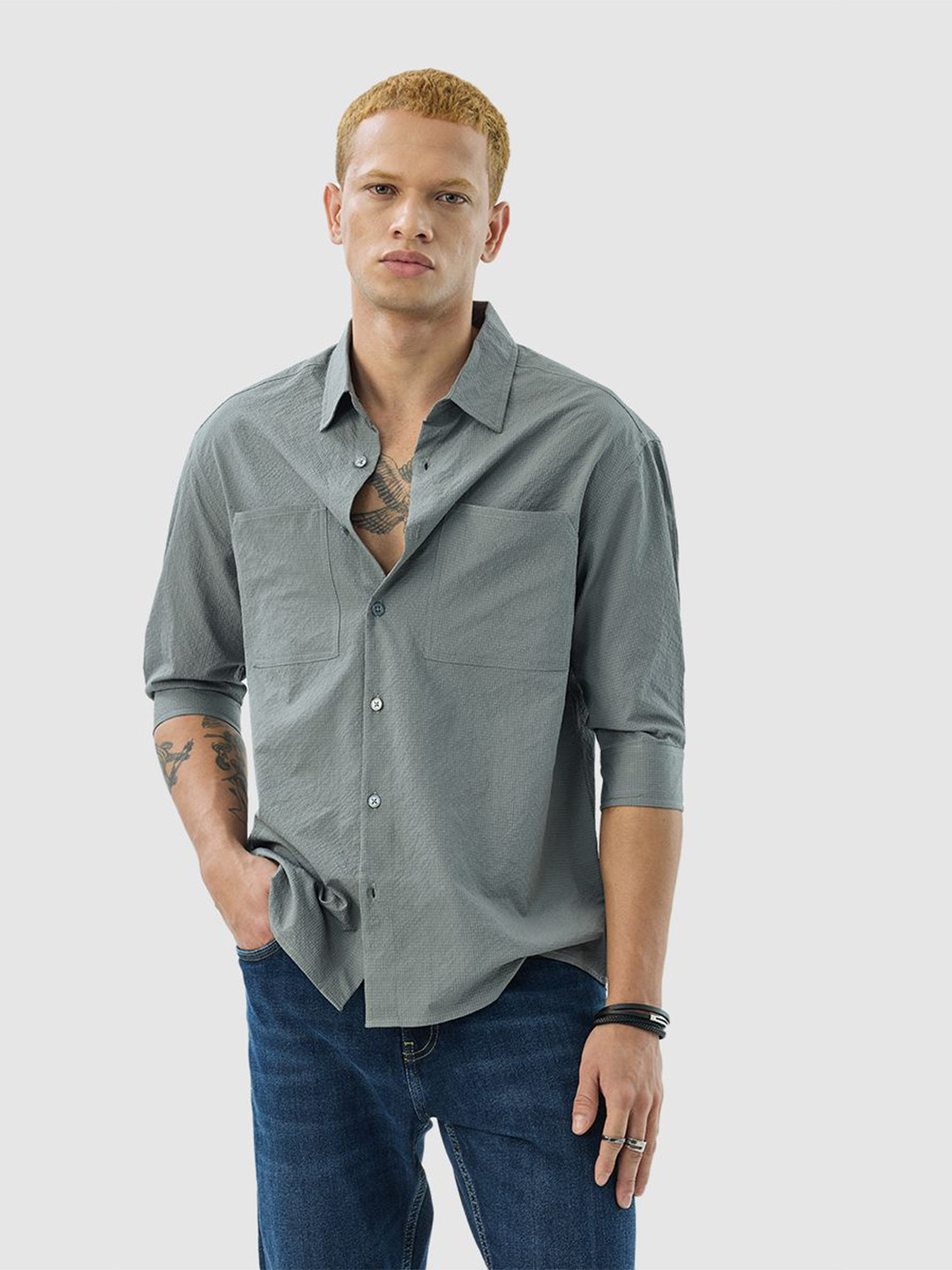 Snitch Men Snitch Grey Solid Shirt