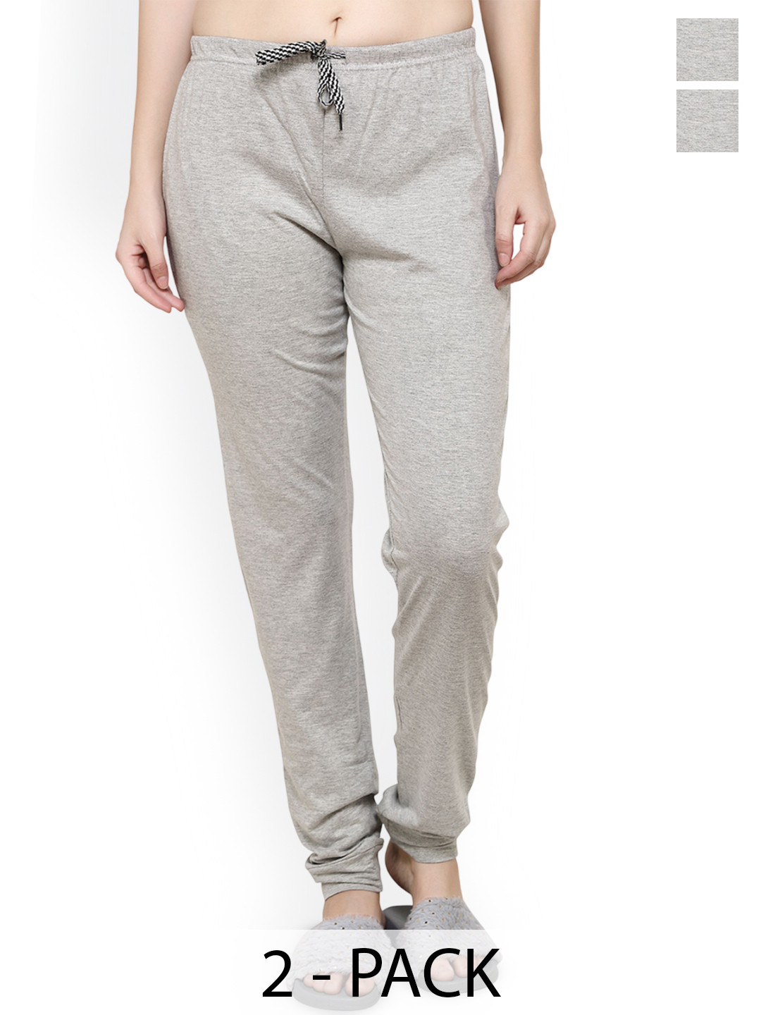 evolove Pack Of 2 Pure Cotton Mid-Rise Lounge Pants