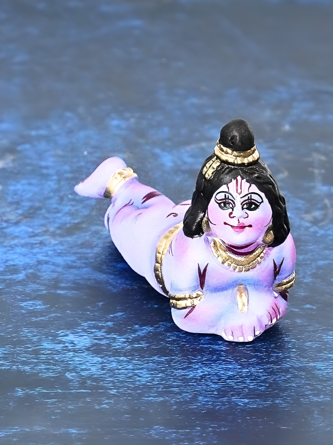 PujaNPujari Krishna Golu Bommai Blue Clay Matte Prayer Room Small Showpiece - 3.1 Inches