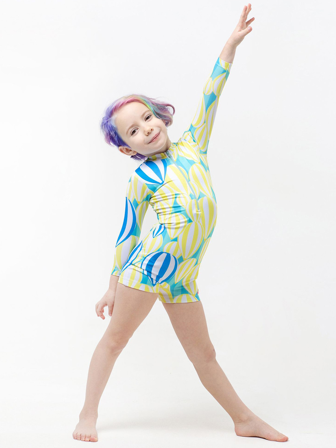 Anaario Girls Blue & Yellow Hot Air Balloons Surfing Time Wetsuits