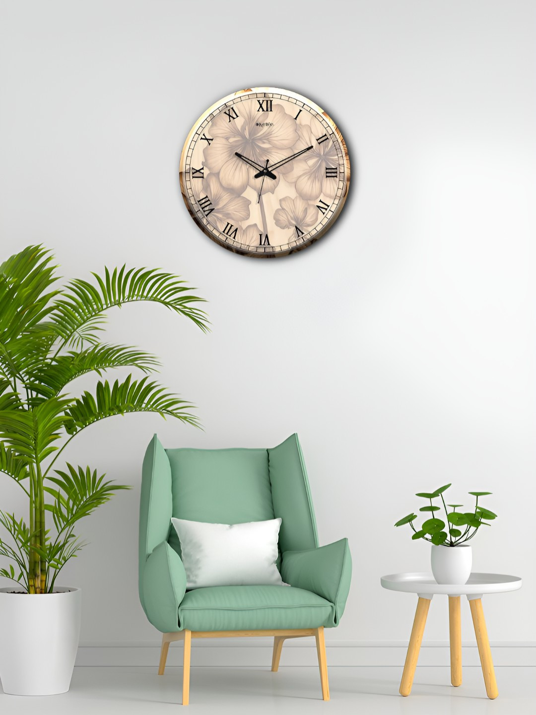 OLIVE TREE Wooden Wall Clock Beige & Black Printed Round Contemporary Wall Clock