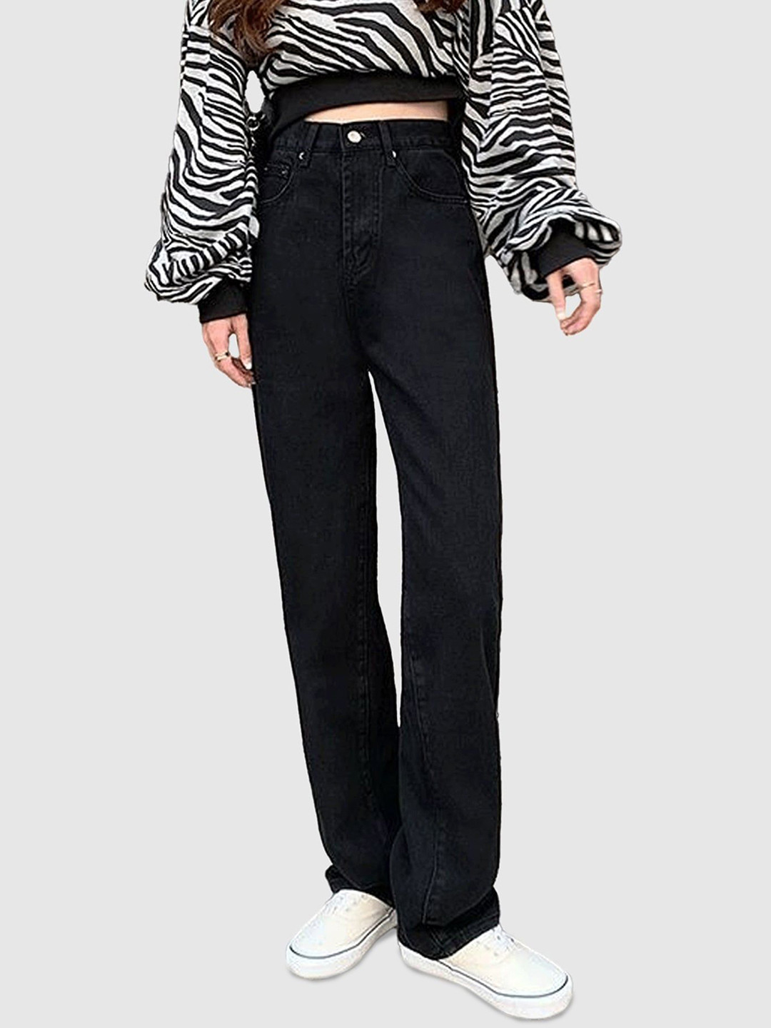 Outzidr Women Comfort Relaxed Fit Mid-Rise Coloured Wash Straight Denim Jeans