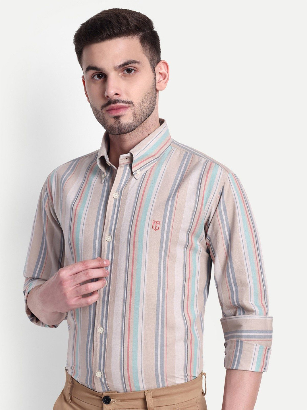 The Collared Men Classic Tailored Fit Horizontal Stripes Checked Casual Shirt
