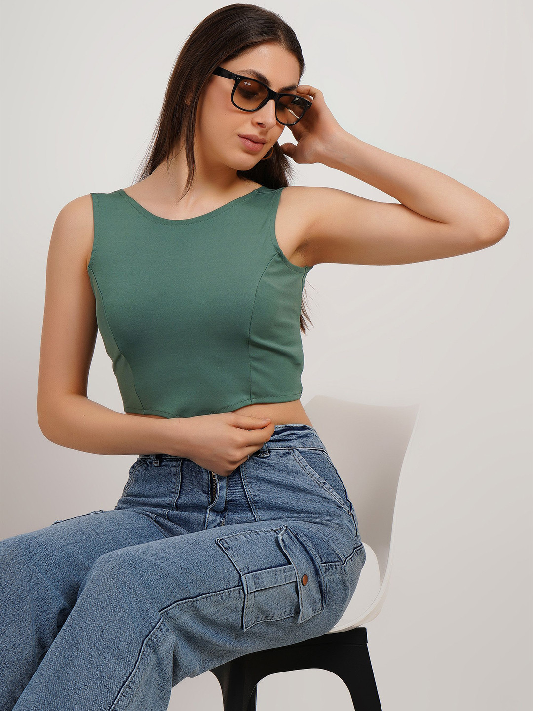 Gora Glama Solid Styled Back Crop Top