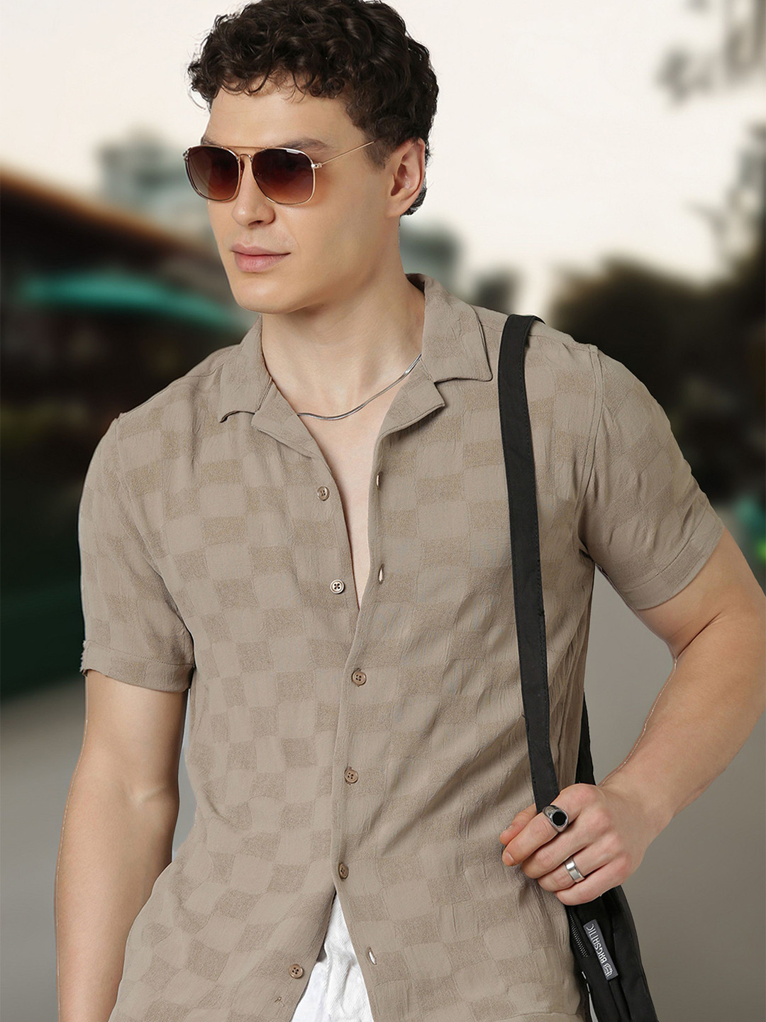 Mast & Harbour Men Standard Fit Checked Cuban Collar Party Shirt