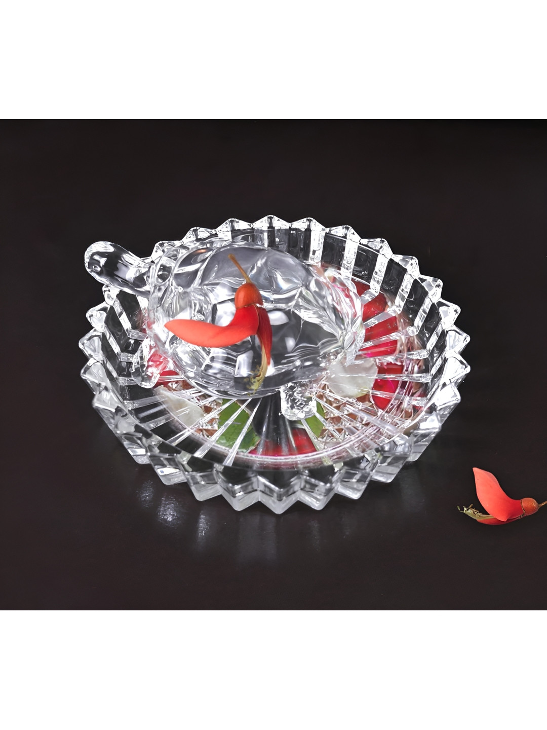 SSS SCULPTURE Turtle Plate White Crystal Natural Living Room Set of 2 Tiny Showpieces - 4.3 Inches