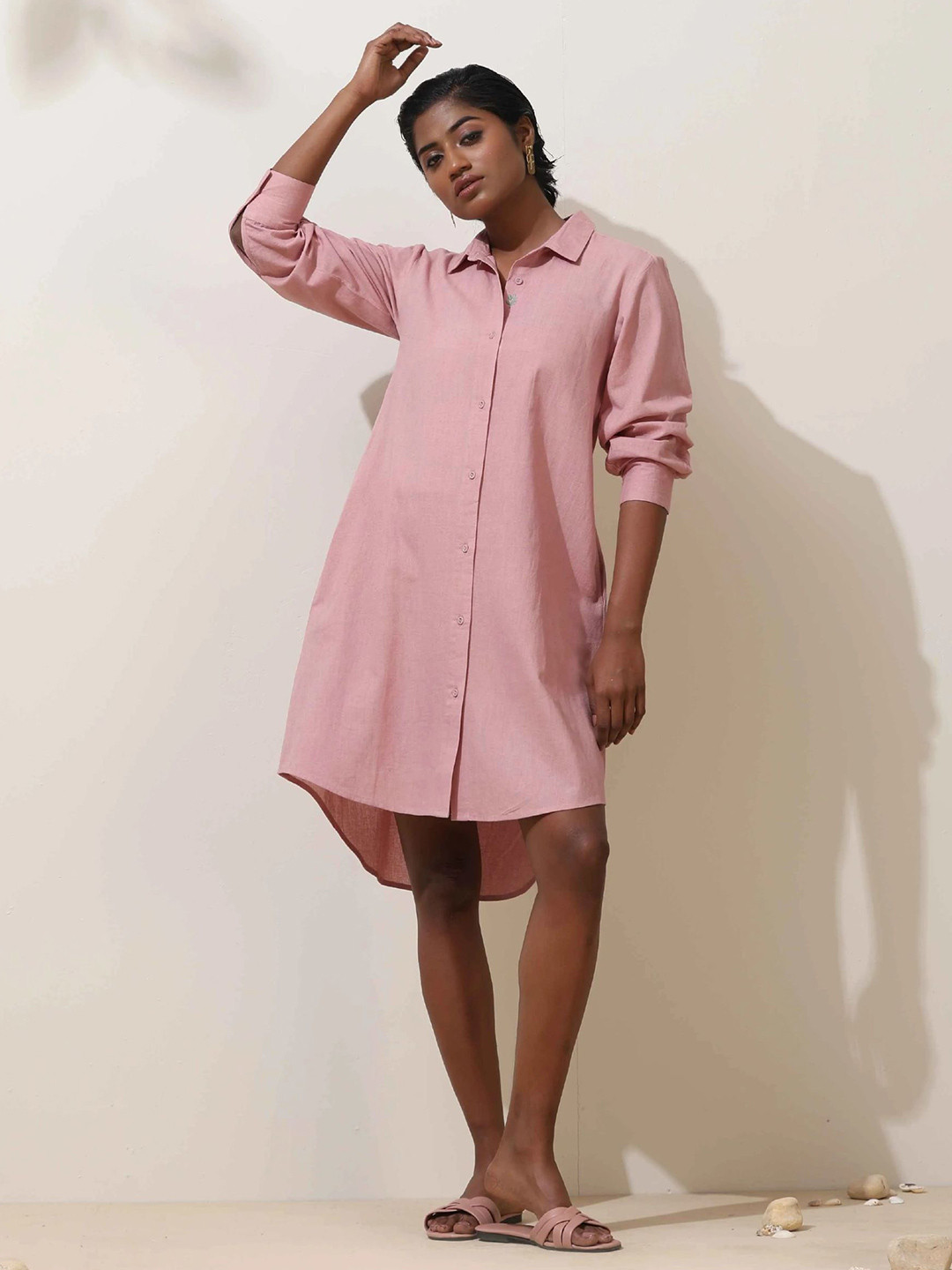 trueBrowns Women Lilac Green Cotton A-Line Dress