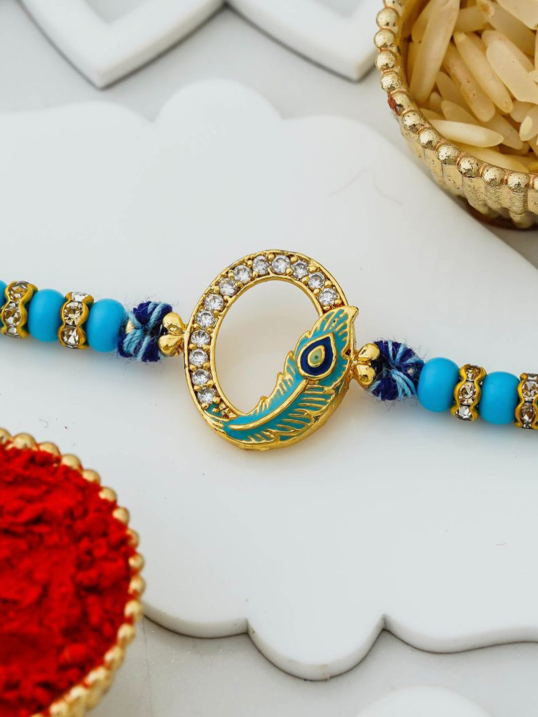 eCraftIndia Thread Peacock Feather Rakhi