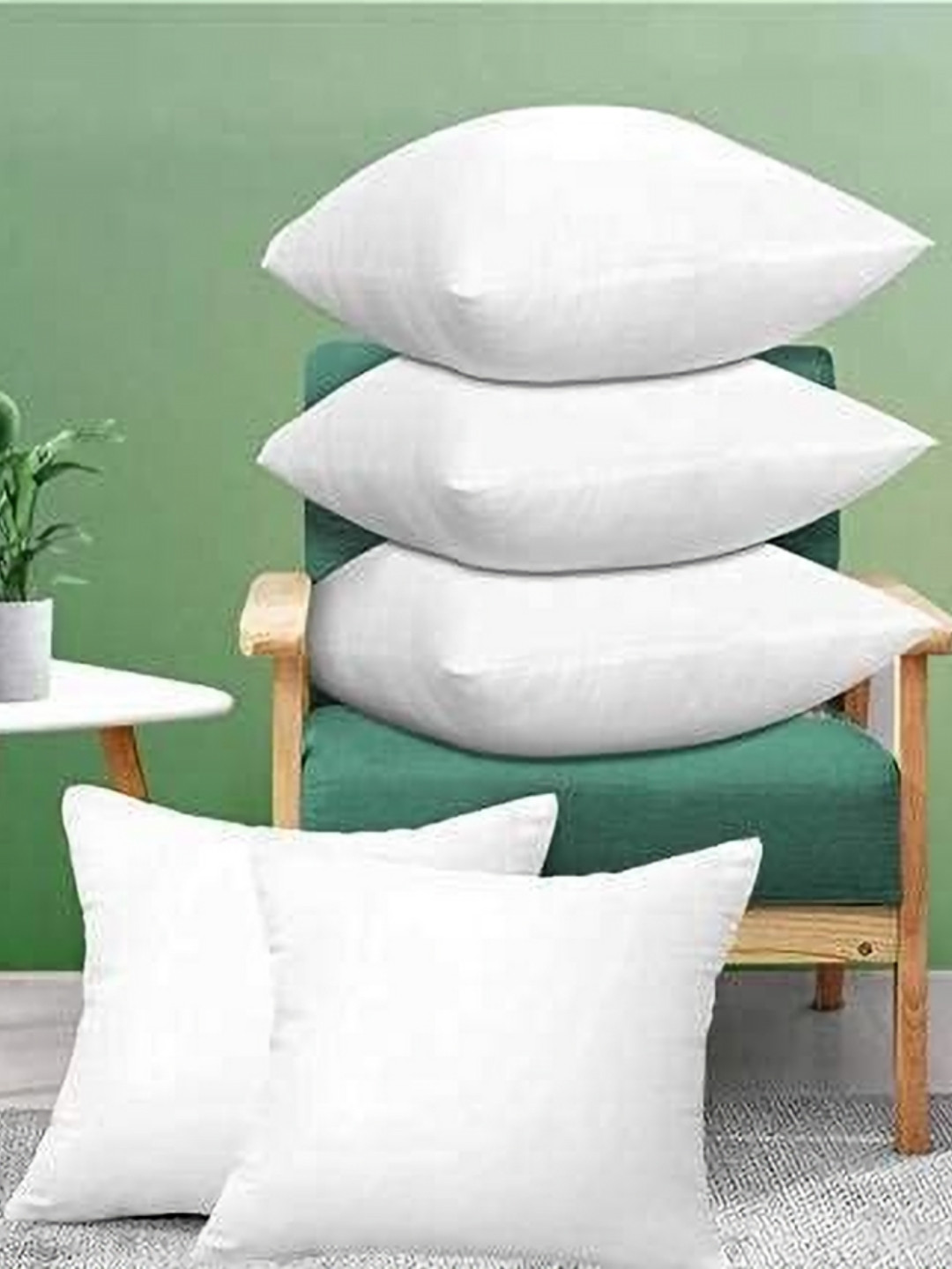 MORADO 5-Pcs White Pure Cotton Square Soft Breathable Fluffy & Comfortable Cushions