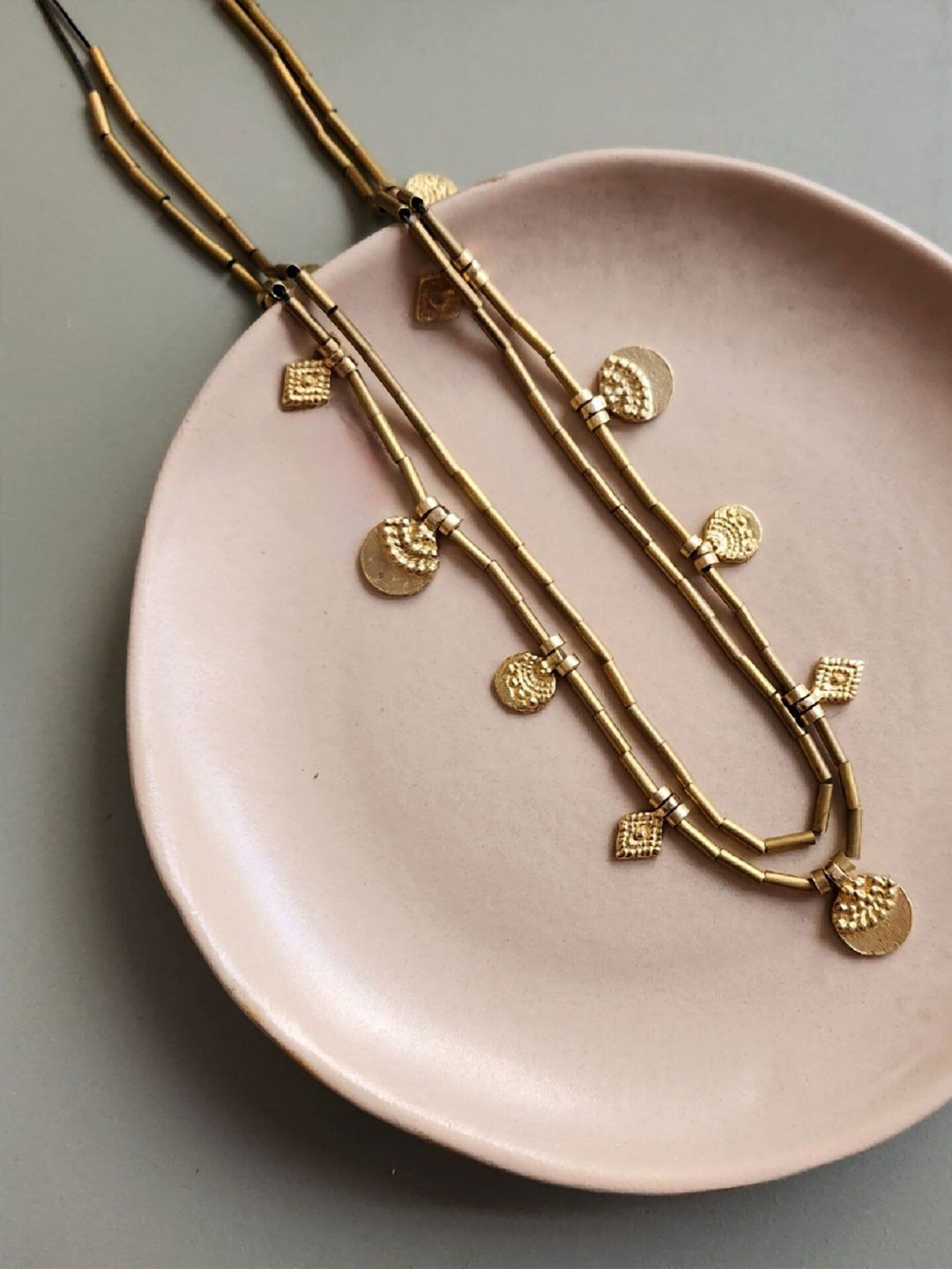 Studio Anviksha Seraphina Brass Gold Tone Long Geomteric Statement Necklace