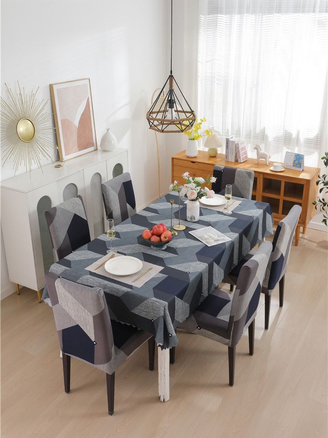 FAVRIA Set Of 7 Grey Chair Cover With Table Cover