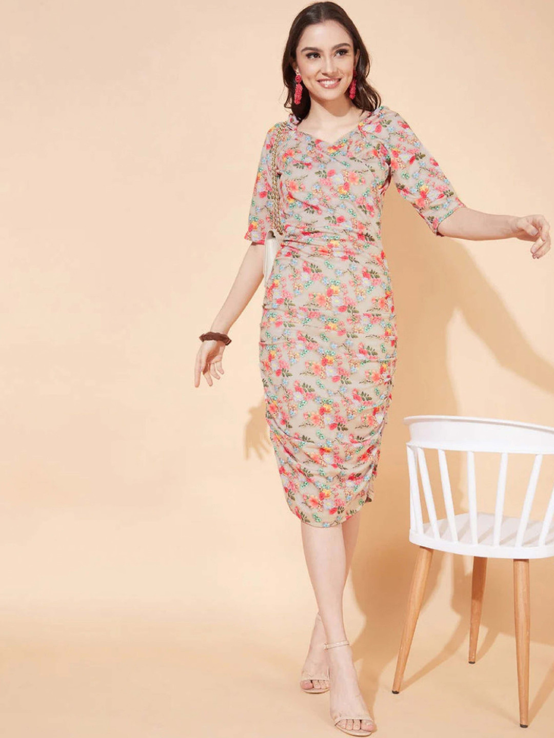 DRESICO Women Floral Printed Bodycon Dress