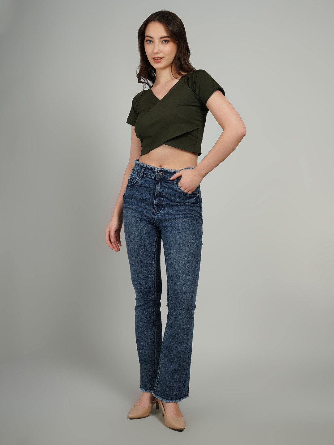 Gora Glama Women's Solid Crop Wrap top