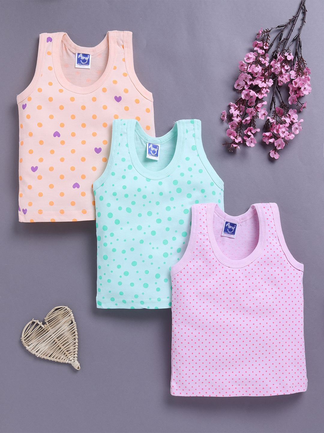 Unfab Infant Boys Assorted Pack Of 3 Printed  Cotton Basic Vests W68-BOYS-VEST