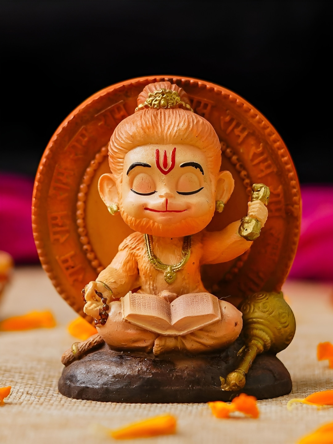 SSS SCULPTURE Bal Hanuman Brown Ceramic Glossy Prayer Room Tiny Showpiece - 19.7 Inches
