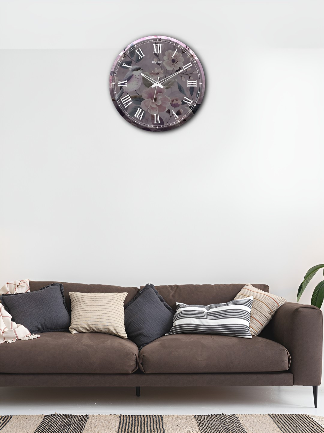 OLIVE TREE Wooden Wall Clock Purple & Grey Printed Round Contemporary Wall Clock