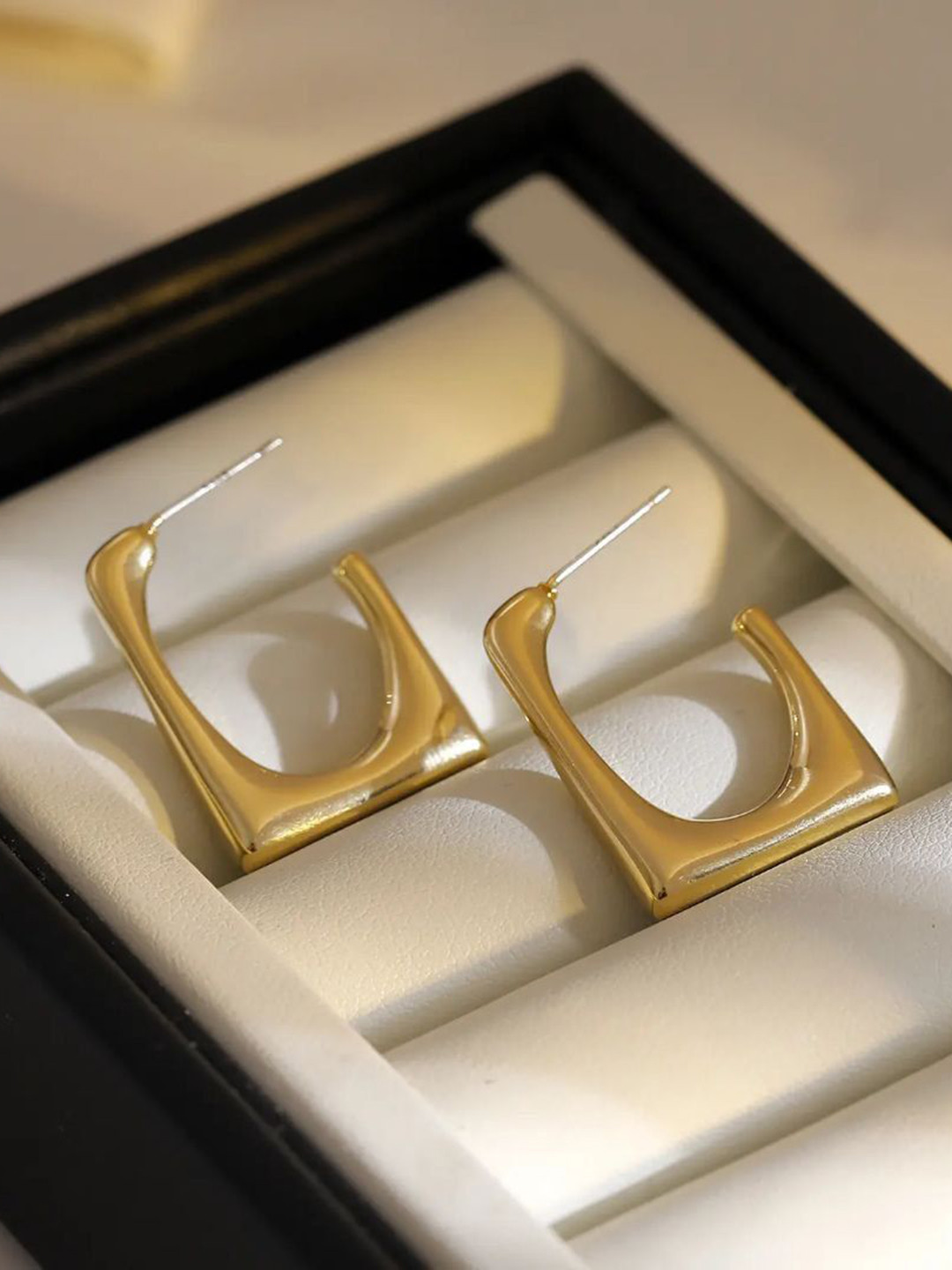 JEWILLEY Gold-Plated Contemporary Shaped Anti Tarnish Half Hoop Earrings