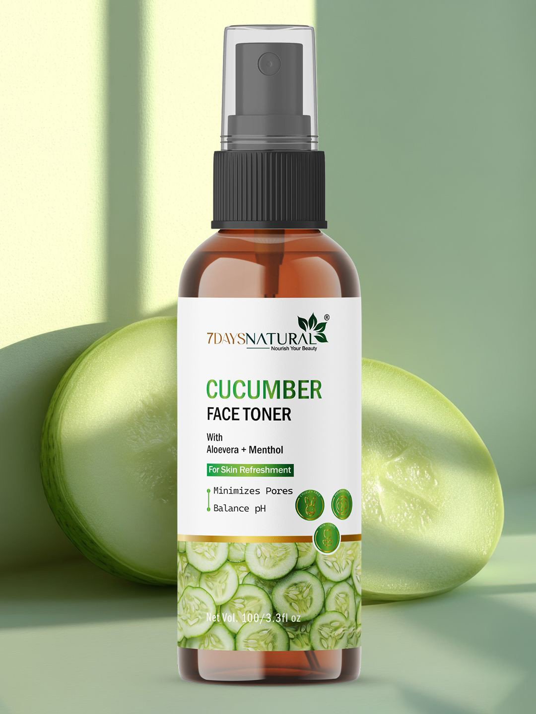 7DAYSNATURAL Natural Cucumber Face Toner With Aloevera For Skin Refreshment - 100 ml
