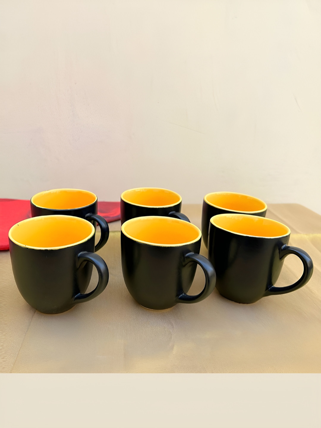Divy Aarambh Stories Black Ceramic Microwave Safe 6 Piece Cups-130ml
