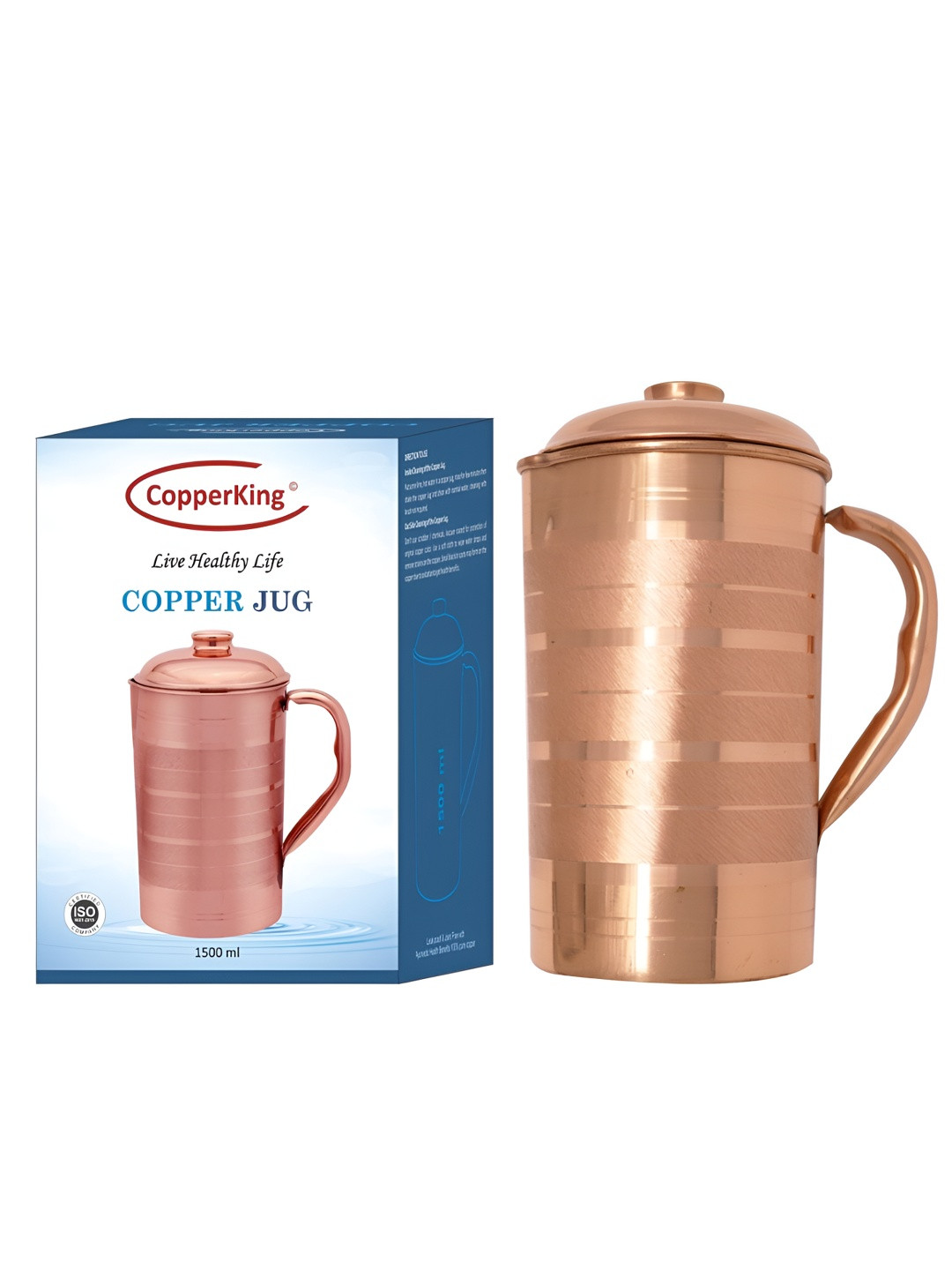 CopperKing Easy To Clean Ayurvedic Health Benefits Pure Copper Water Jugs 1500ml