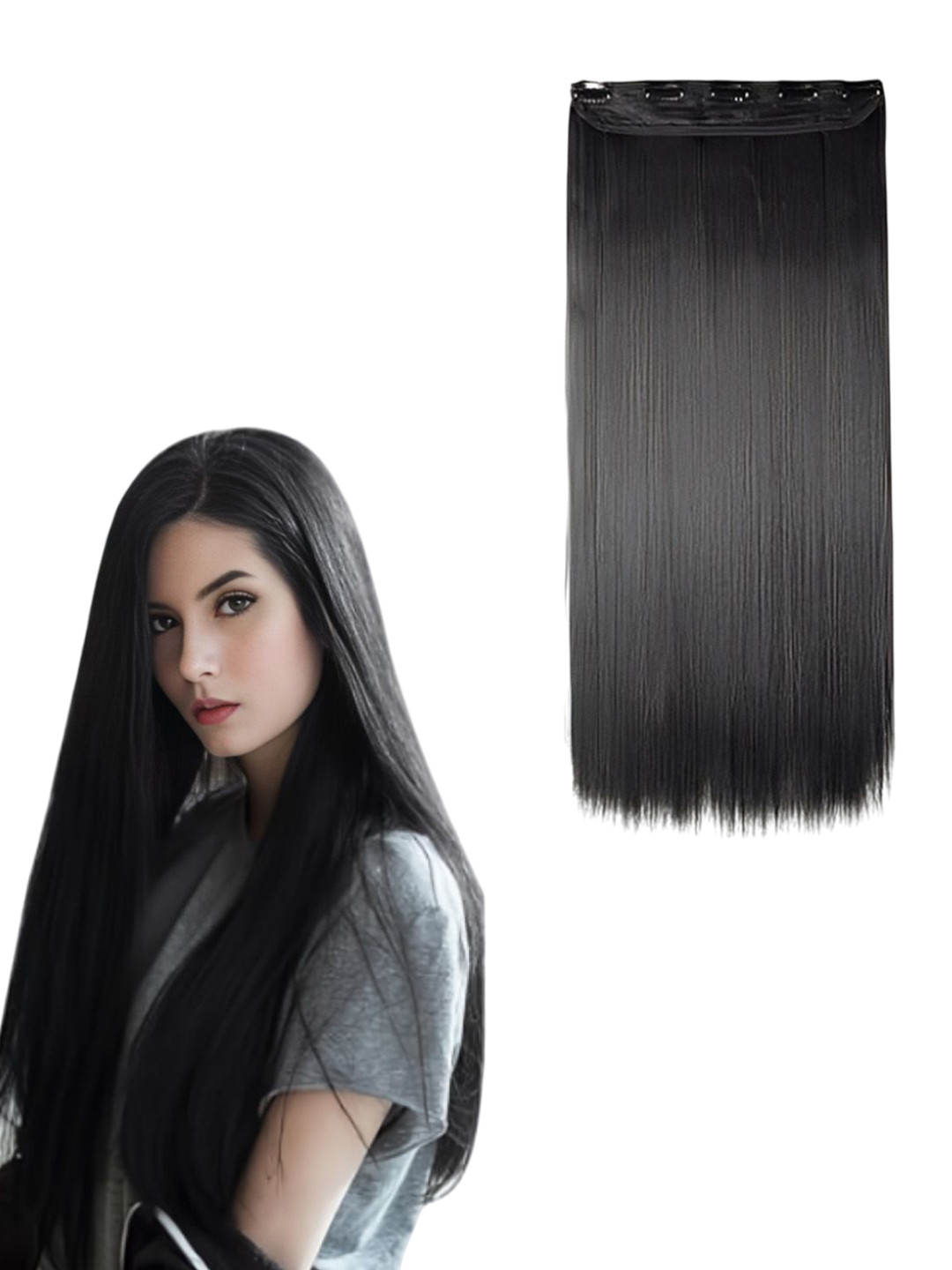 VIEWS Clip-In Straight Scalp Topper Hair Extension - Black - 24 In
